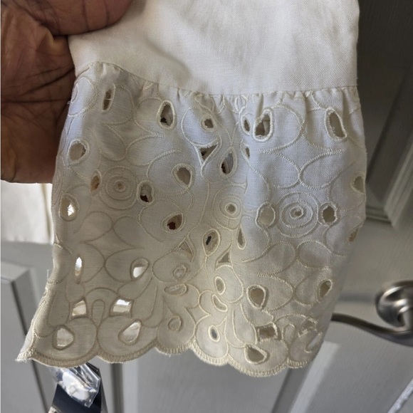 $240 Nipon Boutique Linen Blend Blazer Jacket Women 6 Lace Flare Sleeve Eyelet - Picture 7 of 14